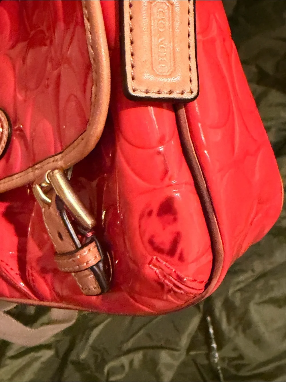 Coach Red Patent Signature Crossbody with Leather Trim